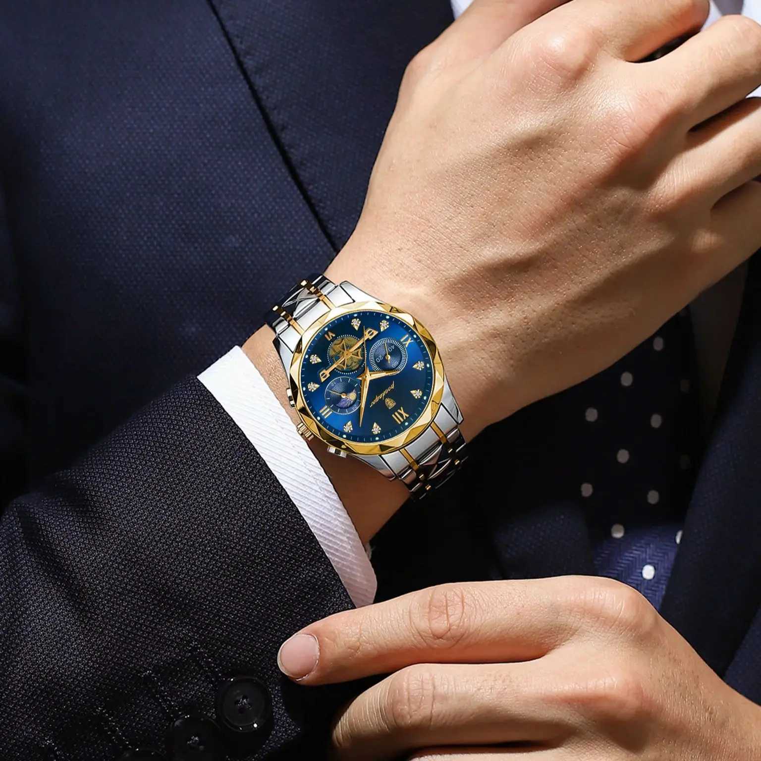 POEDAGAR Luxury Mens Wrist Chronograph Waterproof Luminous Mens Stainless Steel High Quality Sport Mens Quartz Watch W250806