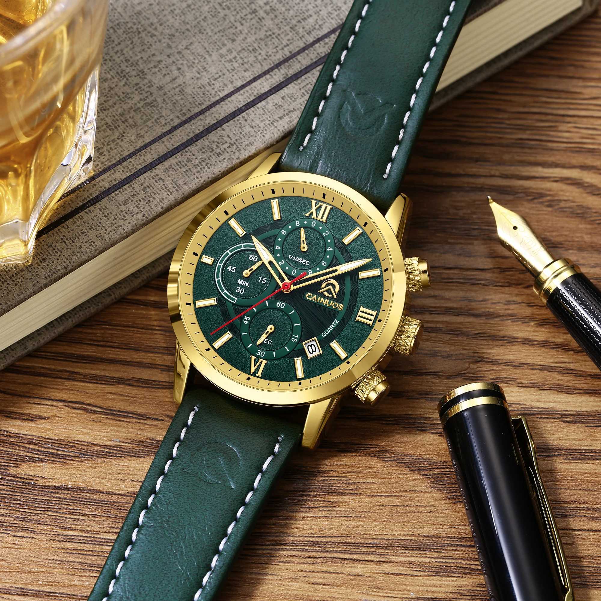 CAINUOS Quartz 30M Waterproof Automatic Date Mens Stainless Steel Sports Chronograph W250104