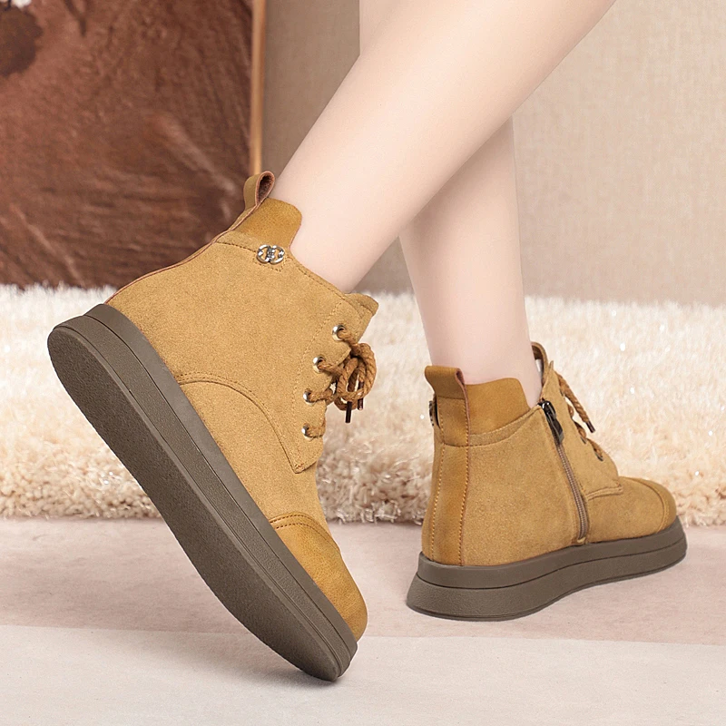 AIYUQI Women Short Boots Genuine Leather Natural Wool Women Winter Shoes Boots Flat Anti-Slip Women Casual Ankle Boots
