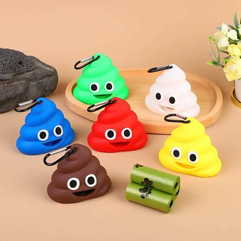 Portable Pet Waste Bag Dispenser Dogs Cat Trash Carrier Soft Silicone Poop Bag Poop-shaped Storage Box Pet Cleaning ProductsXJ250104
