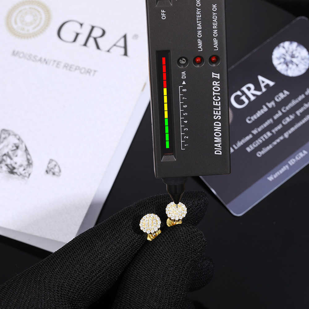 Round Moissanite Earrings For Women S925 Silver Iced Out Ear Studs Pass Tester Hip Hop Jewelry Round Moissanite Earrings