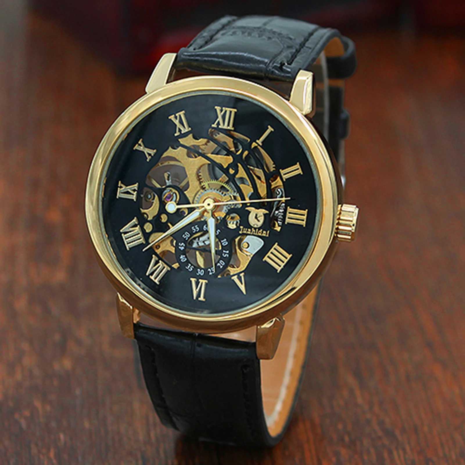 Mens luxury skeleton Roman numerals hollow dial stainless steel strap mechanical mens gift mens Bussin watch W250104