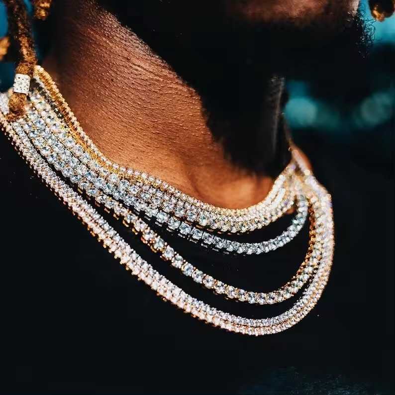 VVS Iced Out Hiphop Gold Plated 5mm Tennis Necklace 925 Sterling Silver Bling Moissanite Tennis Chain