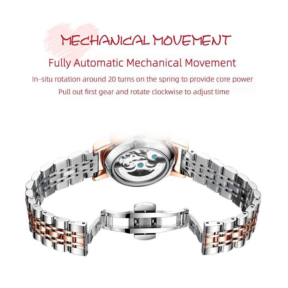 CHENXI New Womens Automatic Mechanical Luxury Brand Elegant Womens Watch Rose Gold Stainless Steel Waterproof Watch W250104