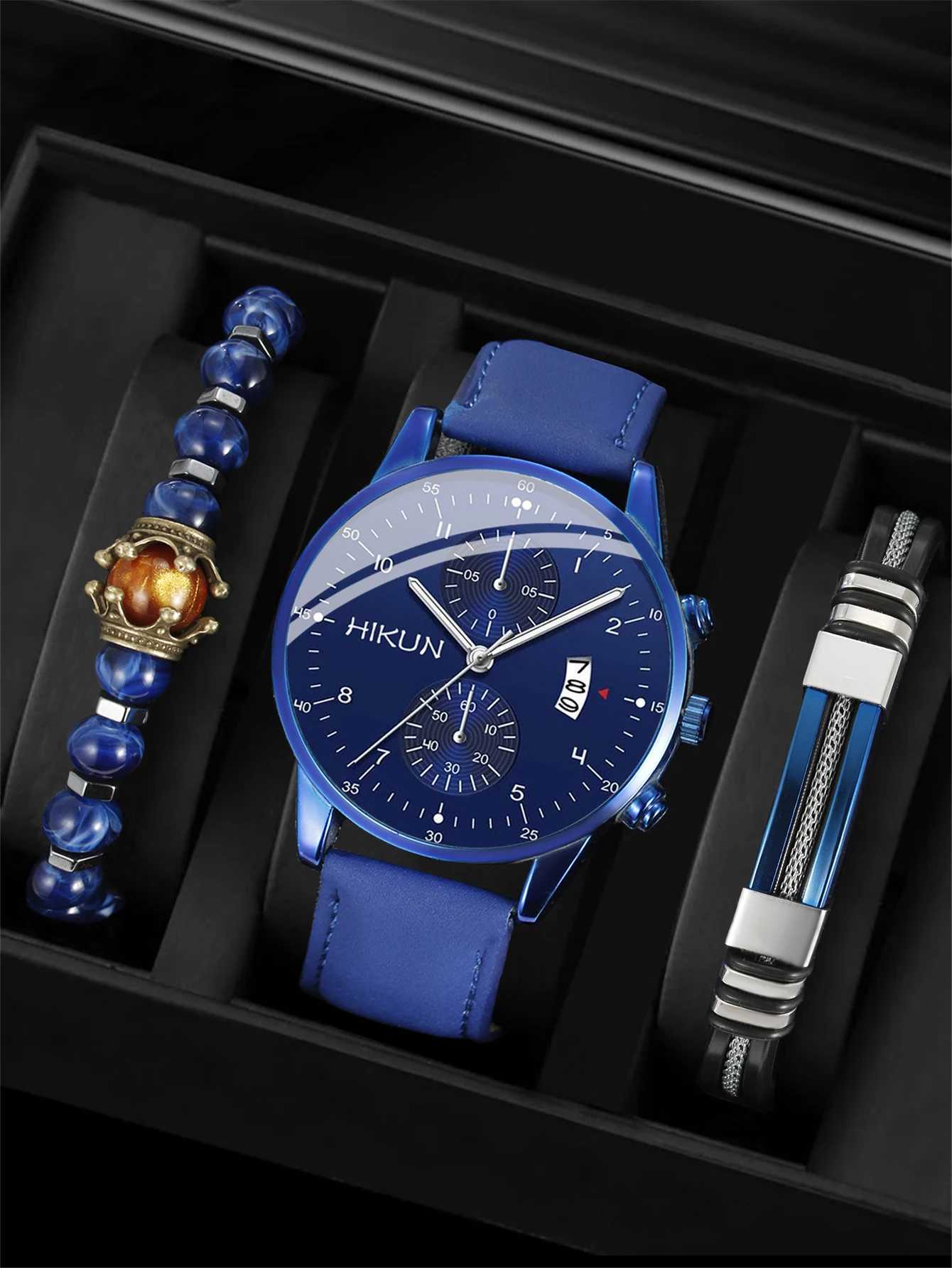 Black classic quartz mens dial fashionable round quartz simple casual sports leather W250104