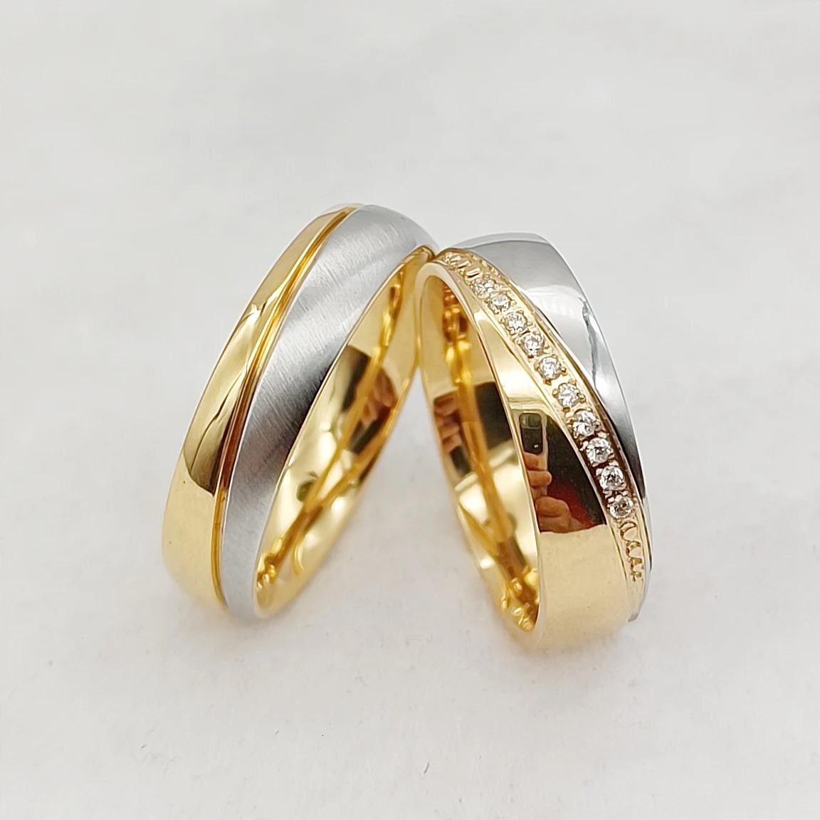 Love Alliances Wedding Rings Sets for Couples Two Tone 14k Gold Plated Jewelry Marriage Promise Ringe Ladies Women 250103