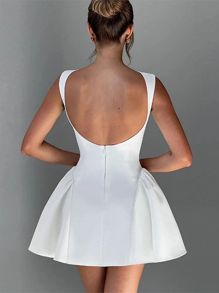 Fashionable solid sleeveless womens clothing elegant backless A-line womens party dress 2025 spring ultra-thin evening club womens clothing 250103