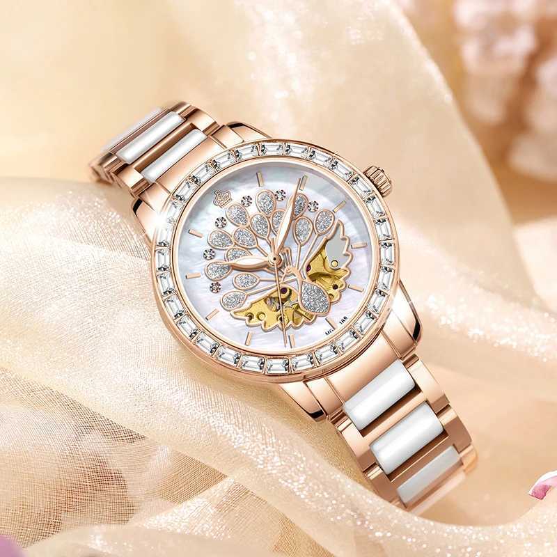 Luxury Mechanical Female Orkina Designer Skeleton Elegant Ceramic Str Waterproof Female Wrist Female Dr W250104