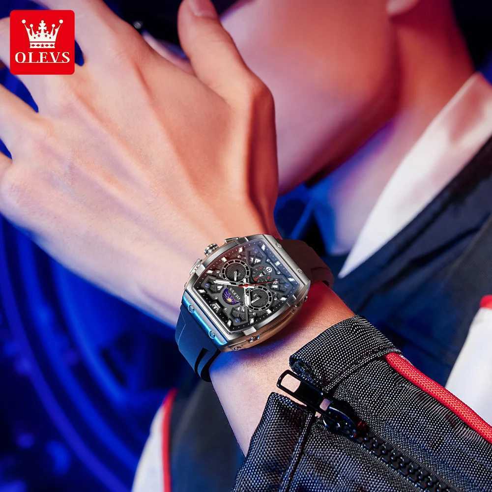 OLEVS 2942 Luxury Timing Quartz Mens 44mm Large Dial Moon Phase Manual Clock Waterproof Original Fashionable W250104
