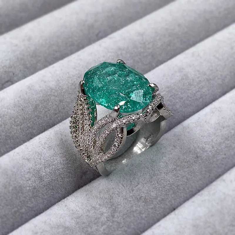 2022 NEW Tremd Green Emerald Paraiba Rings For Women Engagement Wedding Promise S925 Sterling Silver Party Open Size JewelryXJ250104