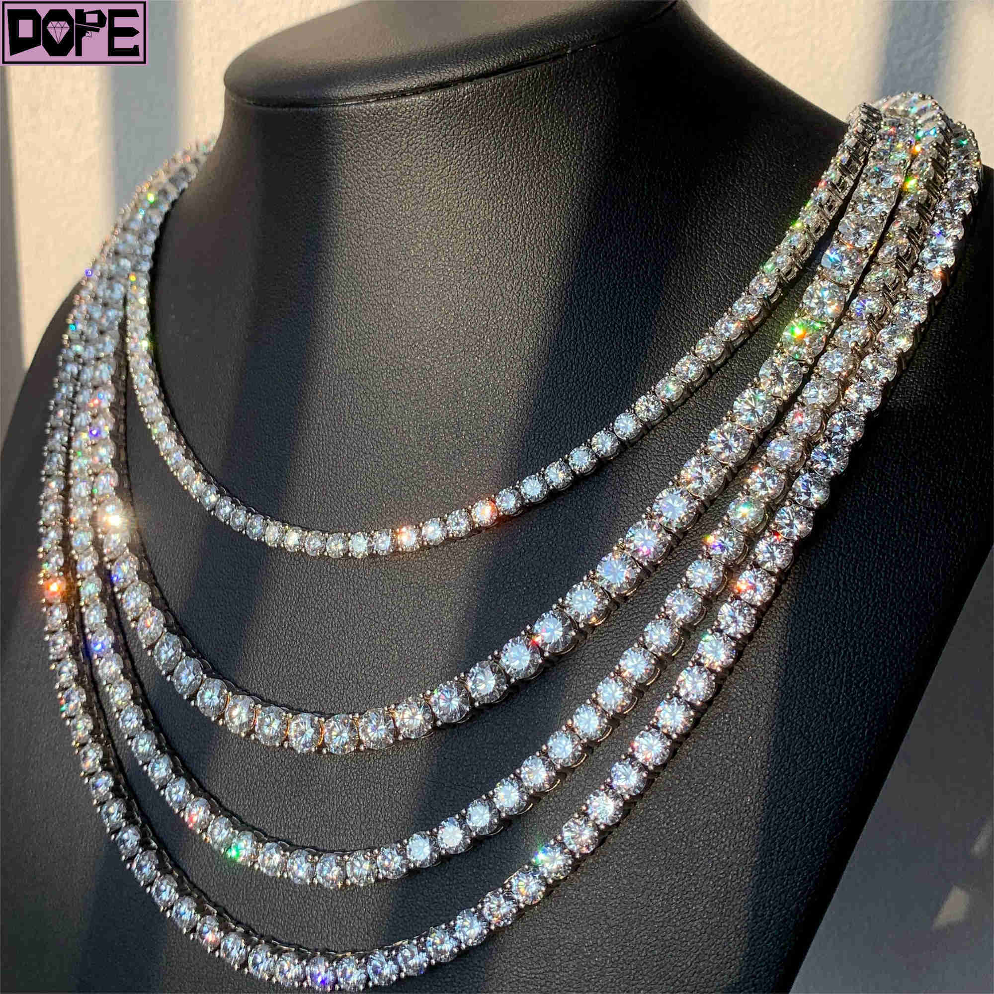In Stock 3mm/4mm/5mm Tennis Chain High Quality 925 Sterling Silver Hiphop Iced Out Moissanite Tennis Chain