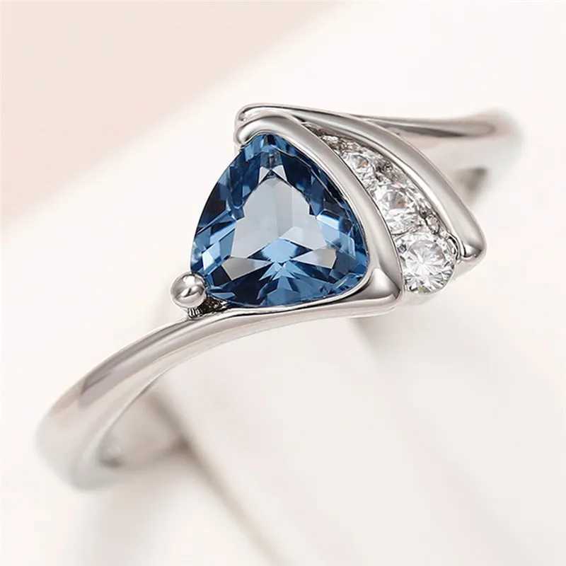 925 Sterling Silver Blue Cubic Zirconia Ring for Women High Quality Band Wedding Rings Anniversary GiftXJ250104