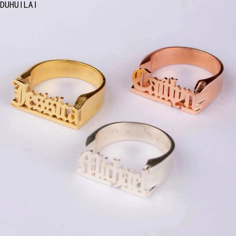 Personalized Old English Name Ring Men Women Custom Ring Premium Stainless Steel Jewelry Chunky Gold Wedding Ring Couple Gift 250103