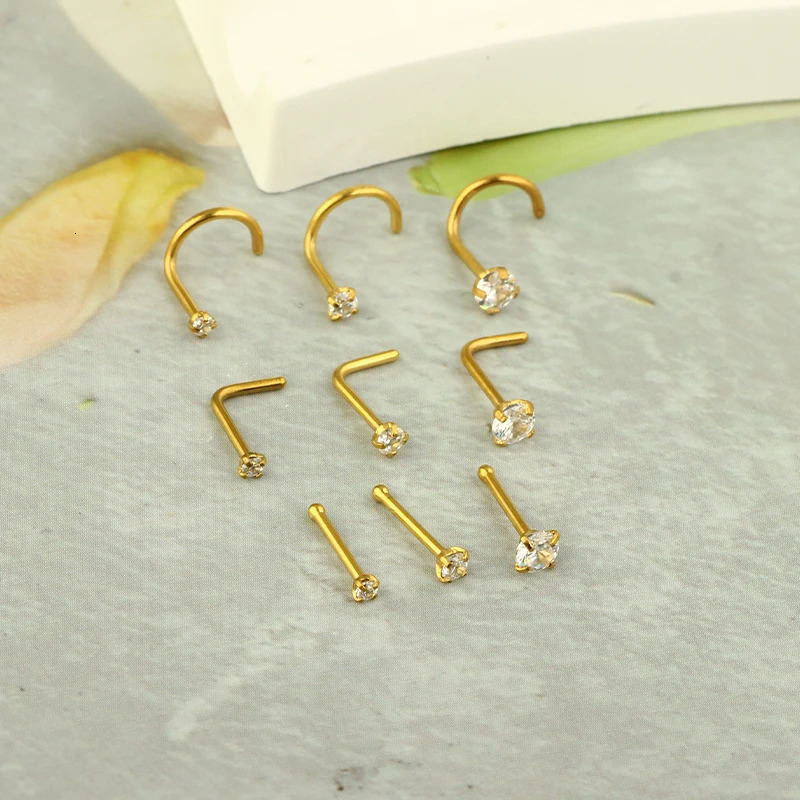 100Pcs 20G Stainless Steel Nose Ring Hypoallergenic L-Shaped Studs for Men and Women Stylish Nose Piercing Jewelry Golden Screw 250103