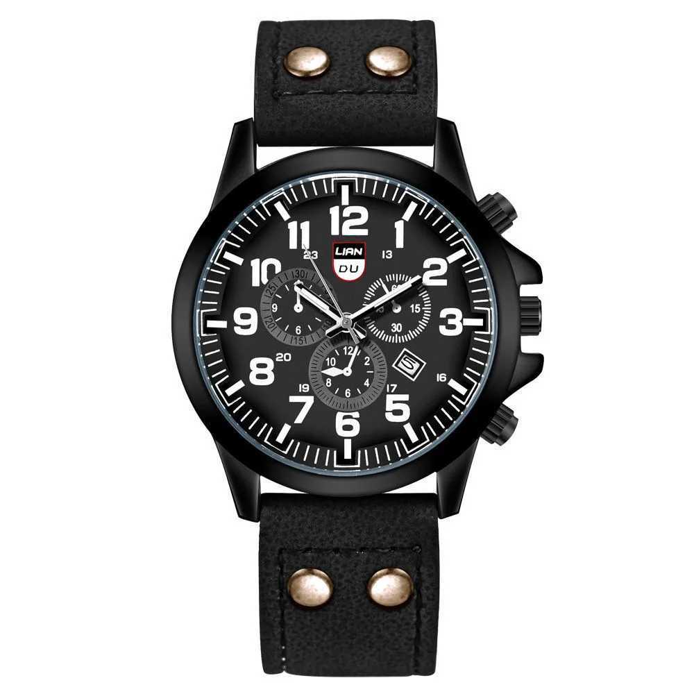 Luxury brand mens leather sports mens military quartz watch mens watch Relogio Masculino Reloj Hombre W250104