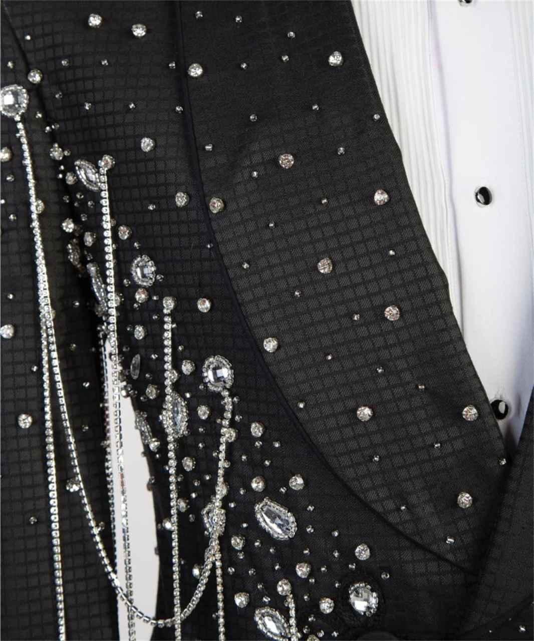 Handsome Crystals Beaded Suits Men Double Breated Jacket Pants 2 Pieces Groom Wear Tuxedos Custom Made Man Business Dinner Party Customized