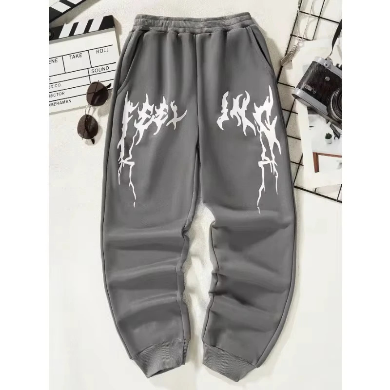 Mens pure cotton pants gym Y2k retro printed elements loose pattern casual jogging legs loose Versatile Drawstring 250103