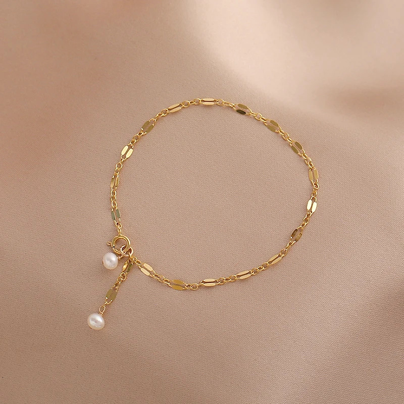 Lii Ji Real Pearl 14K gold filled bracelet 16-18cm fade free lip chain womens bracelet Boho jewelry 250102