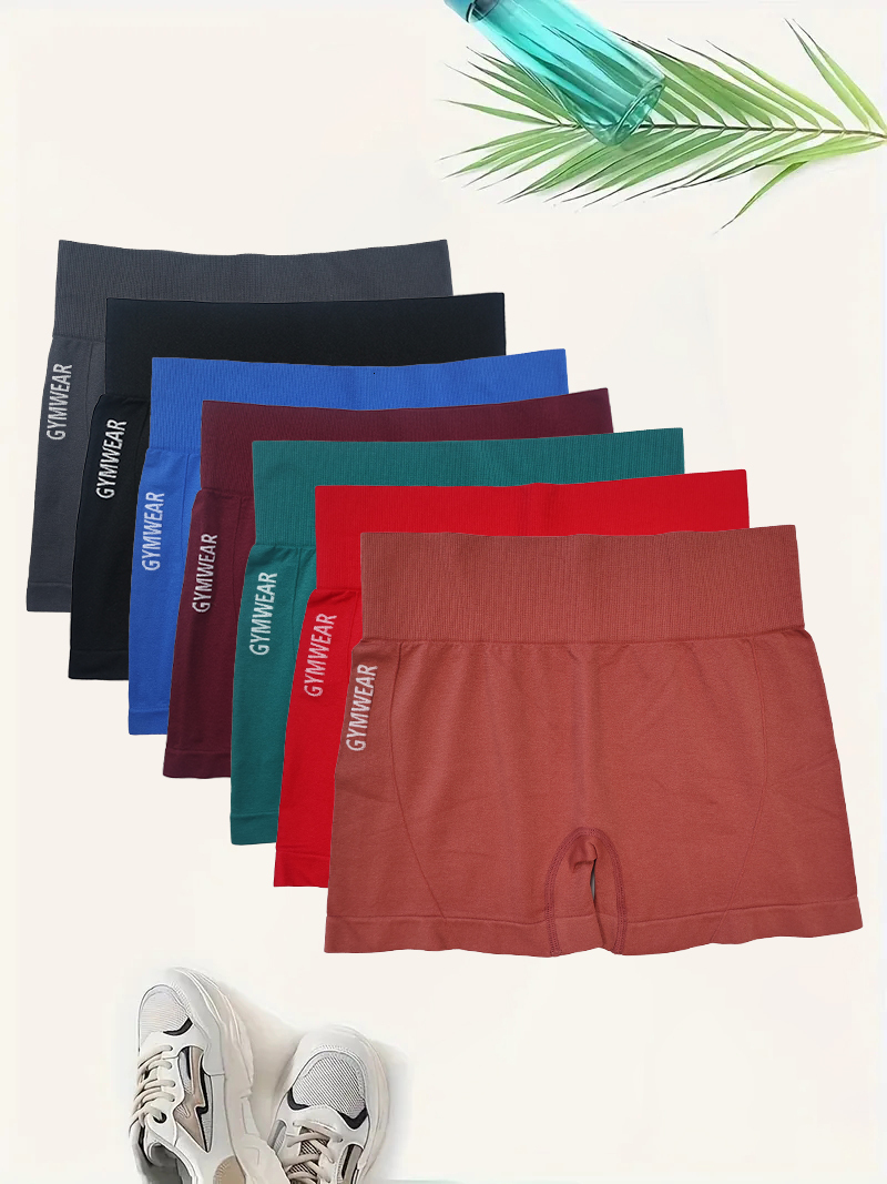 7Pcs Fiess Female Tight Cycg Yoga Breathable Sports Pants High Waist Shorts