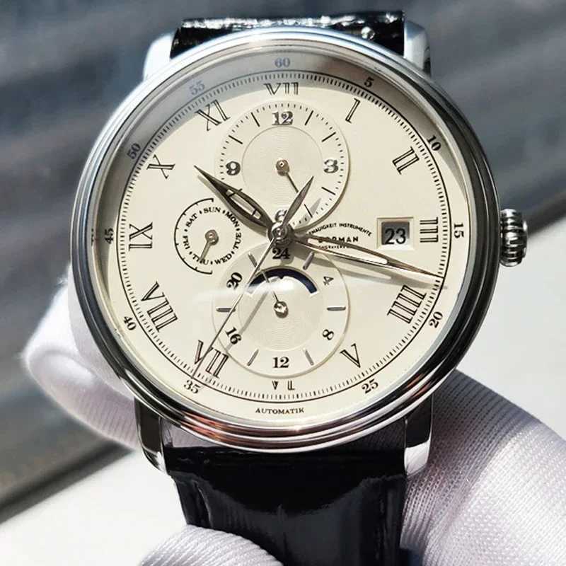 Mens retro mechanical automatic ES 316L stainless steel mens ES multifunctional spherical glass waterproof ES W250104