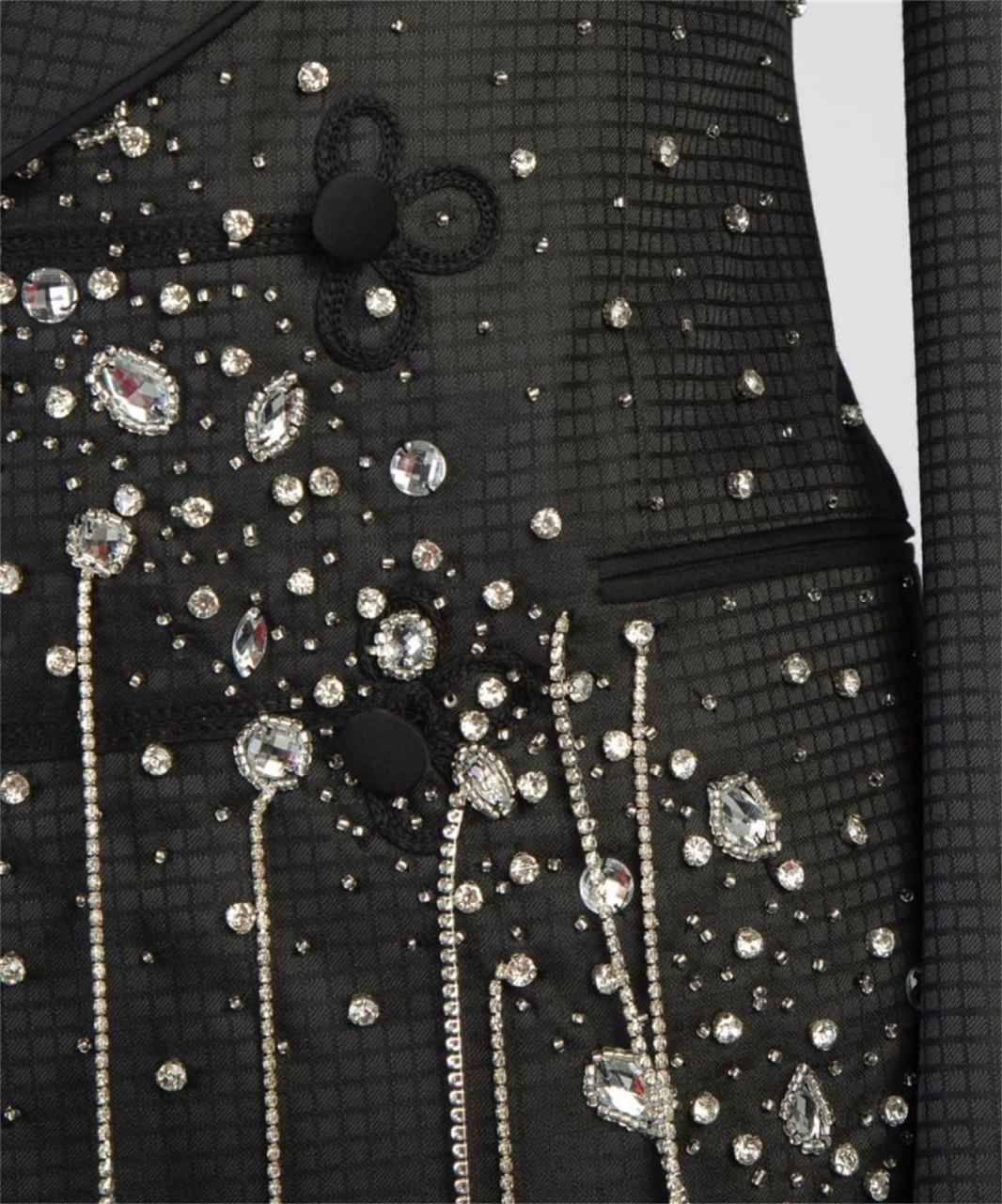 Handsome Crystals Beaded Suits Men Double Breated Jacket Pants 2 Pieces Groom Wear Tuxedos Custom Made Man Business Dinner Party Customized