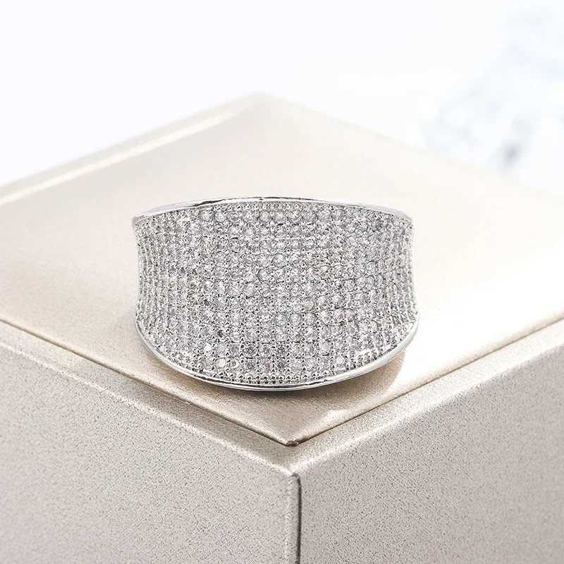 High Quality Silver Color Big Band Ring With Zircon StoneWomen Fashion Wedding Engagement Christmas Present Jewelry 2024 NewXJ250514