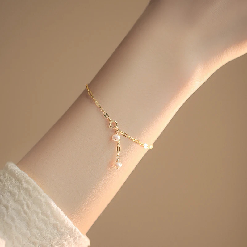 Lii Ji Real Pearl 14K gold filled bracelet 16-18cm fade free lip chain womens bracelet Boho jewelry 250102