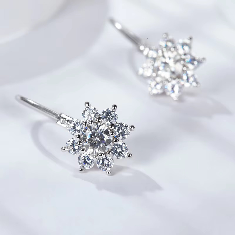 S Sier Suower Moissanite Dia Earrings Women Trendy wer Style for Weddings and Engagements