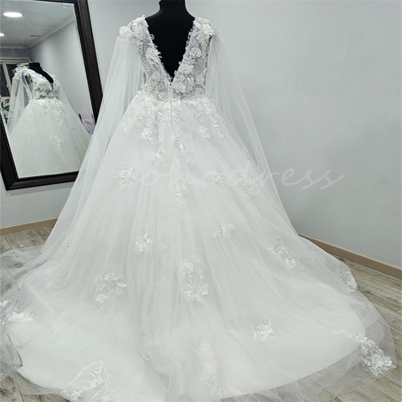 Ethereal Fairy Boho Wedding Dress Cape Sleeves A Line Tulle Lace Bohemian Bridal Dress Civil Country Beach Bride Gown Elegant Vestio De Novia 2025