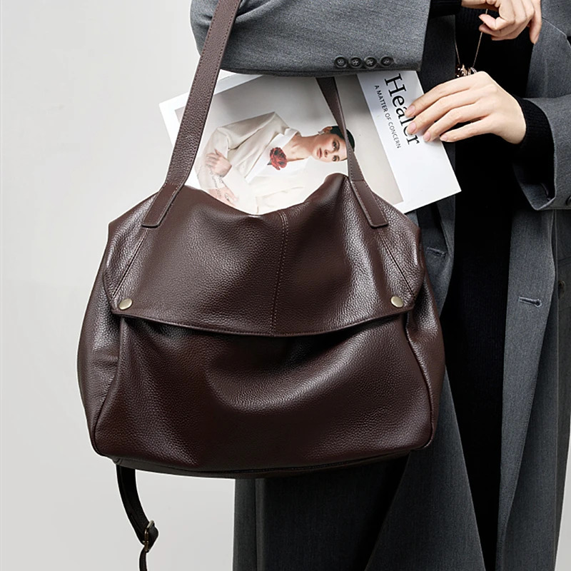 Burminsa Cowhide Genuine Leather Soft Large Hobo Shoulder Bags For Women 2025 y er Big Messenger Tote Ladies Handbags 241231