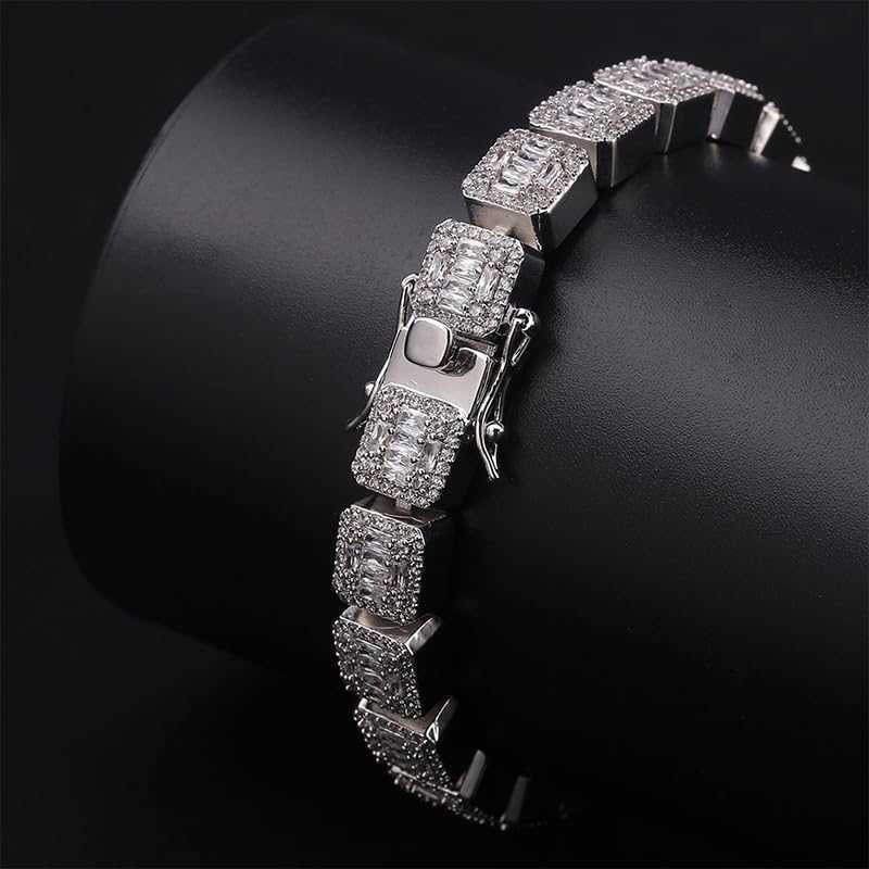 Cluster Iced Out VVS D 9mm Moissanite Tennis Necklace 925 Sterling Silver Hiphop Rapper Moissanite Tennis Chain