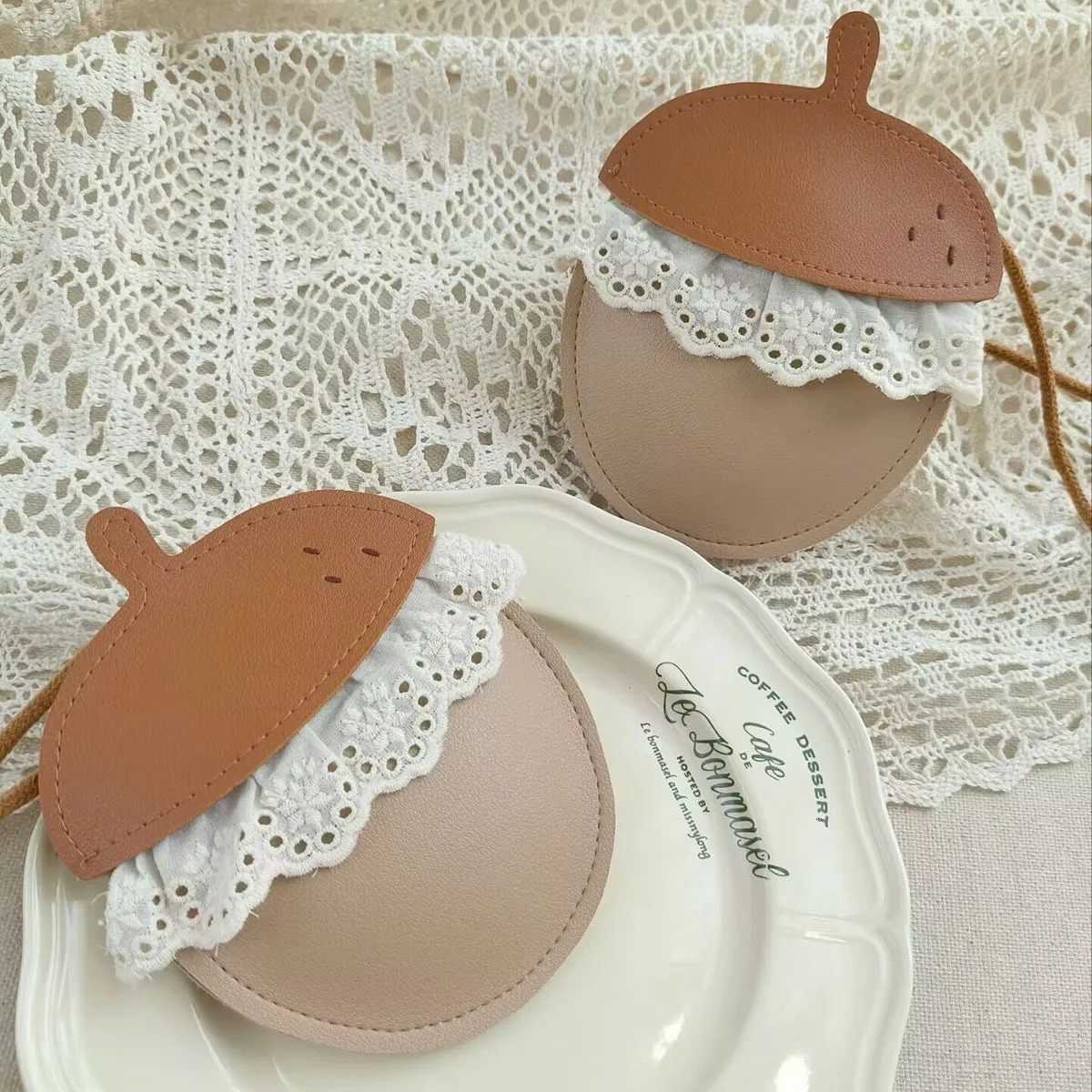New Cartoon Sweet Mini Kids For Toddler Girls Cute Acorn Crossbody Bag PU With Lace Creative Handmade Bags Children's Gift