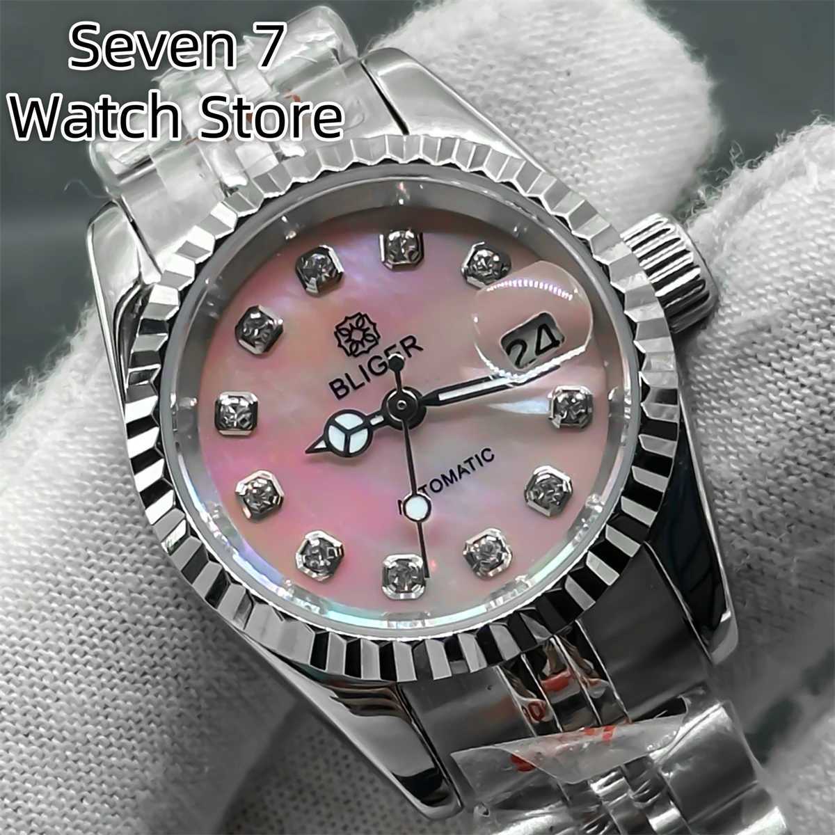 BLIGER 26mm Mechanical Womens Diving NH05 Automatic Mother of Pearl Color Dial Sphire Glass Waterproof W250104