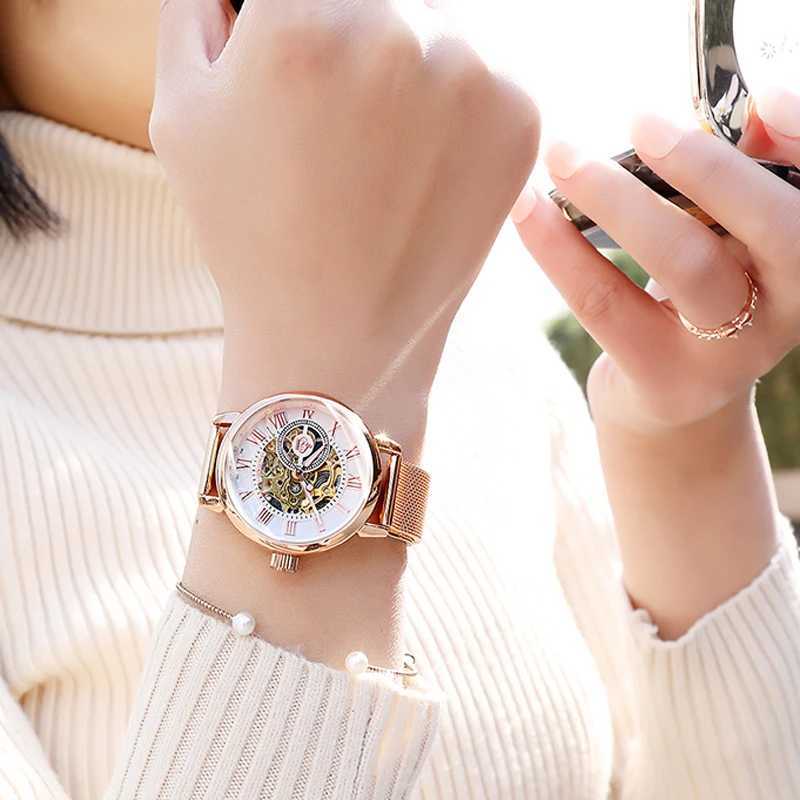 Reloj Mujer Montre Femme 2024 Silver Women Dr Women Stainless Steel Str Skeleton Automatic Machinery W250104