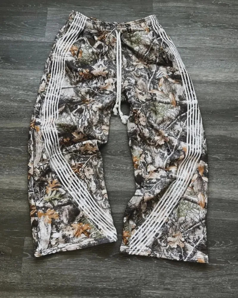 Y2K leaf camouflage functional tactical functional pants mens and womens quality jogging drawstring sweater work pants 250103