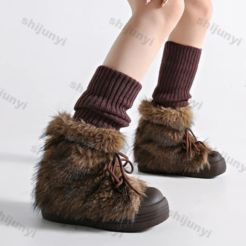 Women Winter Fur Flats Snow Boots Women 2025 Winter Trend Warm Casual Short Plush Boots er Cold-resistant Botas Mujer 250103