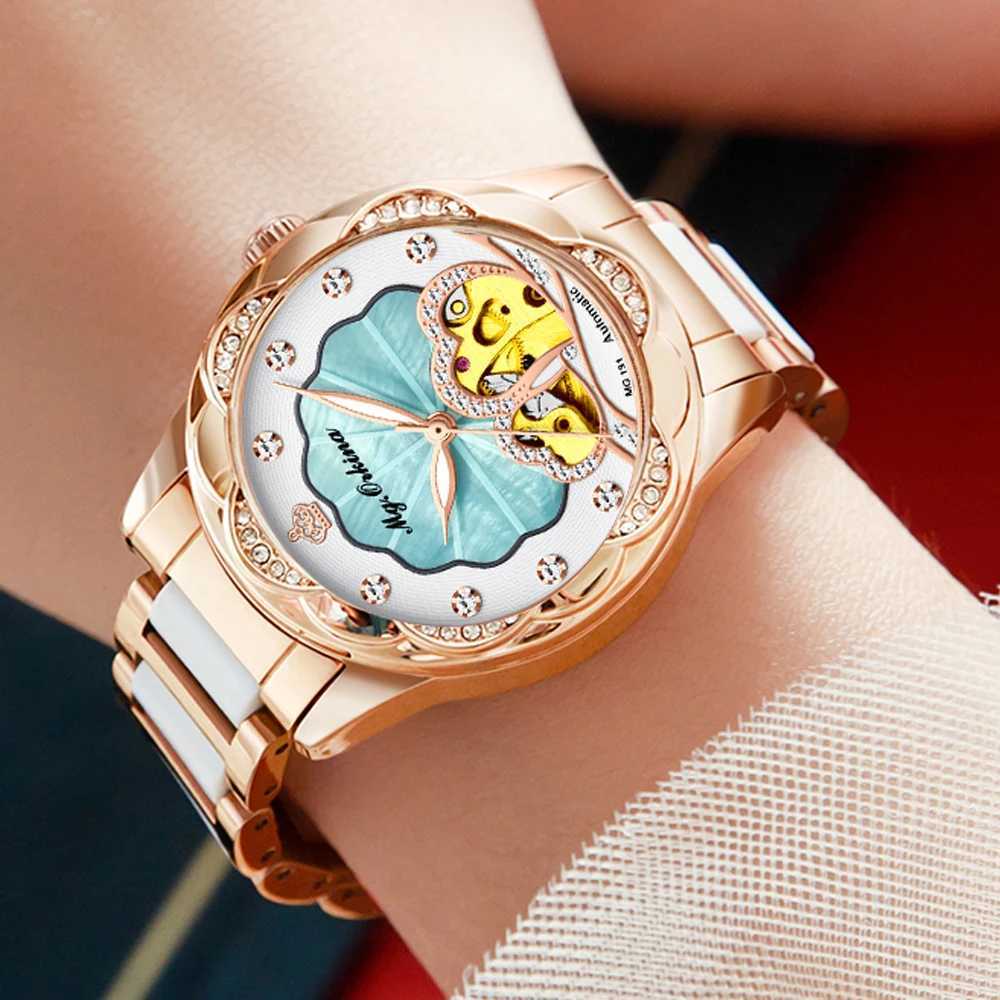 New Womens Wrist Luxury Brand Elegant Heart Hollow Mechanical Fashion Women Reloj Para Mujer W250104