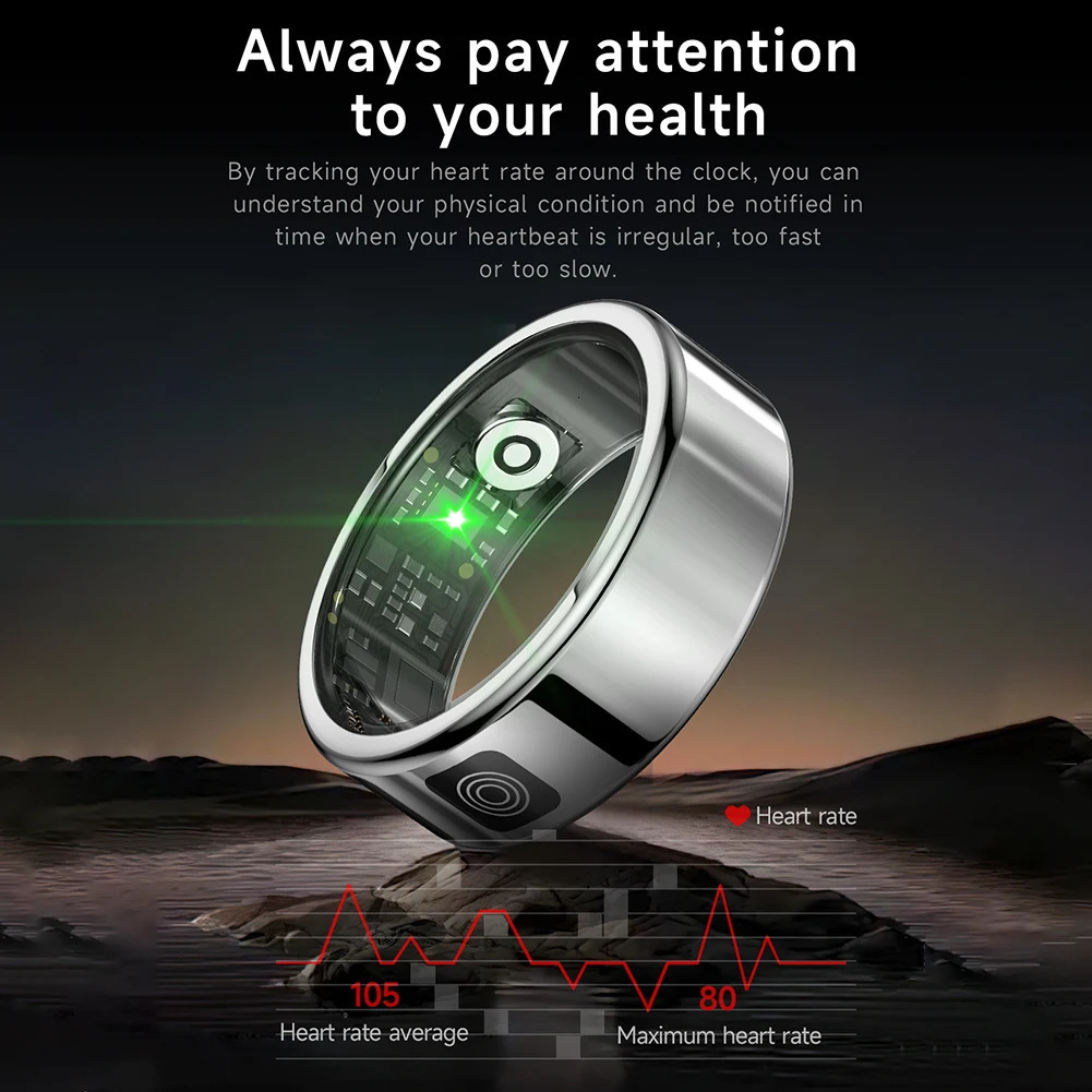 RS08 Smart Ring BT5.1 LED Display Screen Heart Rate Blood Oxygen Monitoring 5ATM Waterproof Multi Sport Modes for Android IOS 250103