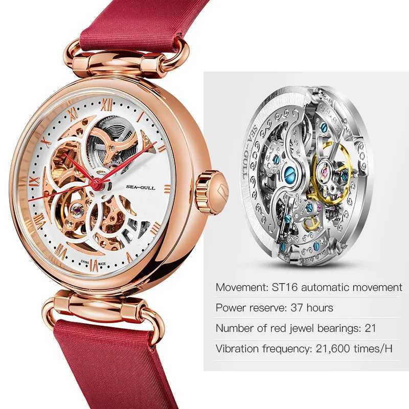 2022 Seagull Fashion Womens Leather Str Waterproof Automatic Full Hollow Mechanical Womens 811.11.6002 W250104