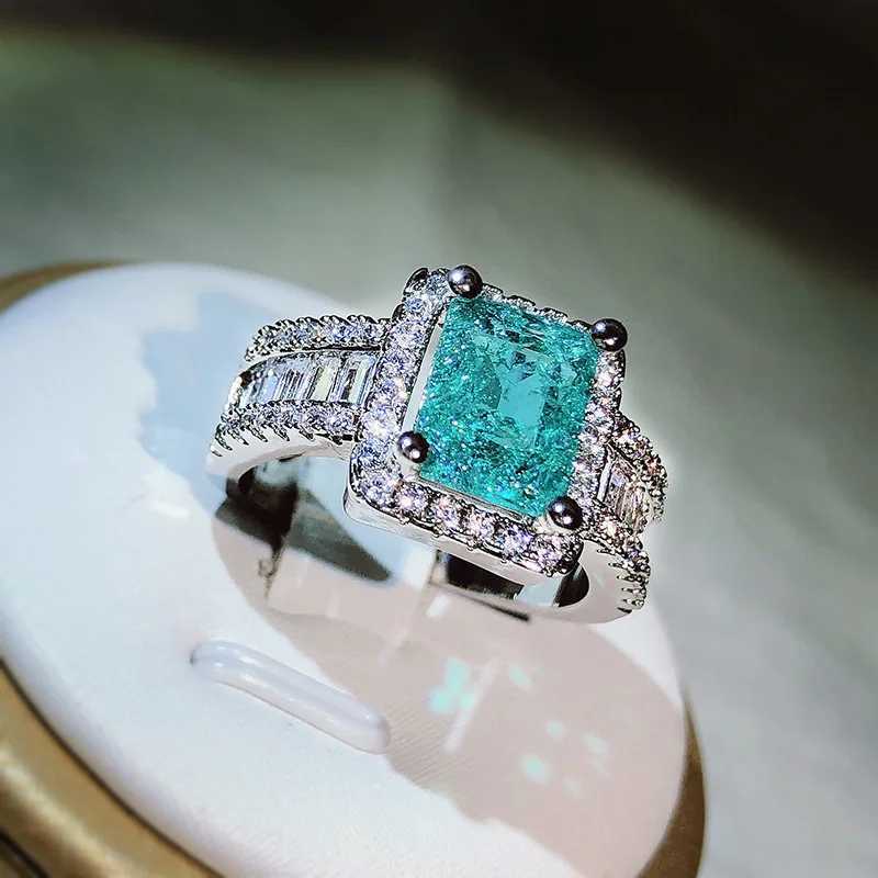 925 Silver New Arrival With Cotton Wool Imitation Natural Paraiba Full Diamond Ring For Women Birtay Party Jewelry GiftXJ250104