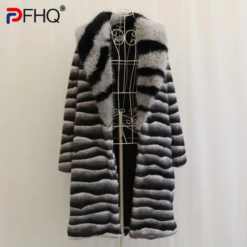 PFHQ Mens Autumn Winter Mink Fur Coat Casual 2024 Contrast Color Long Sleeve Male Overcoat 21Z7155 241227