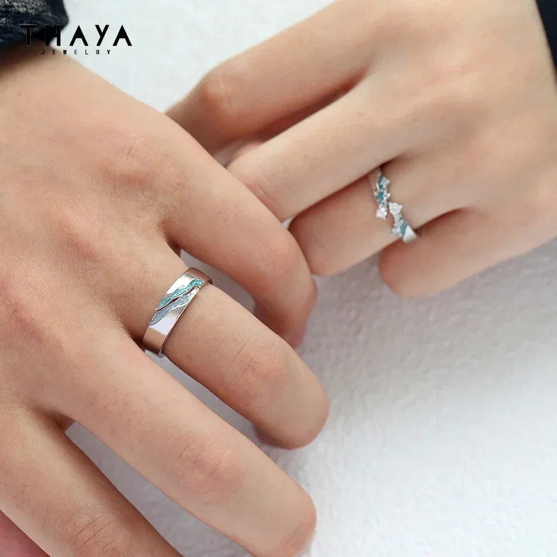 Thaya Real 100% S925 Sterling Silver Couple Ring Classic Crystal Rings for Women Jewelry For Wedding Engagement Jewelry 250103