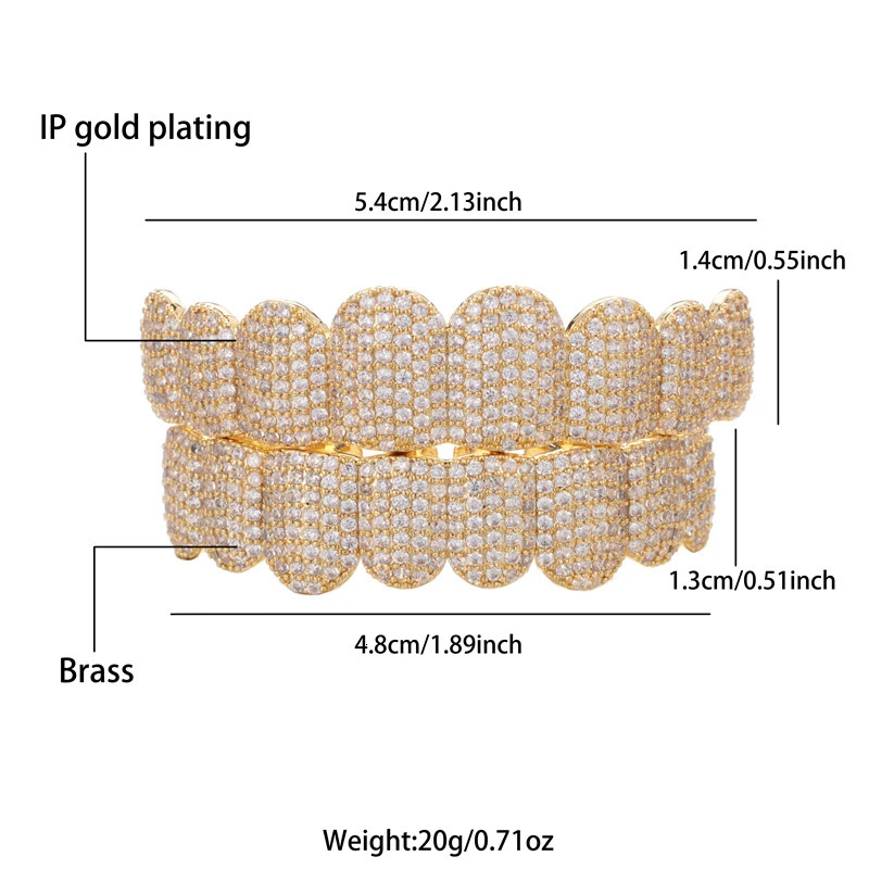 Hip Hop Full CZ Stones Teeth Caps Cubic Zircon Iced Out Micro Pave Top Bottom Charm Grills For Men Women Jewelry 250103