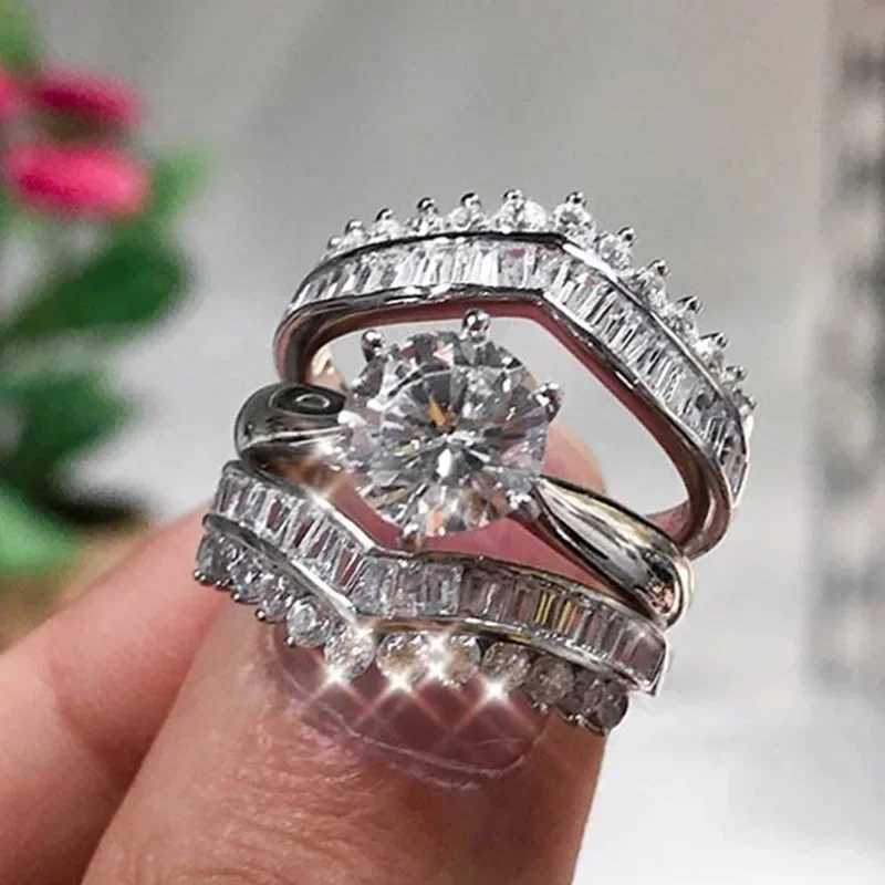 Luxury 3 in 1 Lab Diamond Ring Sets 925 Sterling Silver Engagement Wedding Rings for Women Bridal Promise Party Finger Band GiftXJ250104