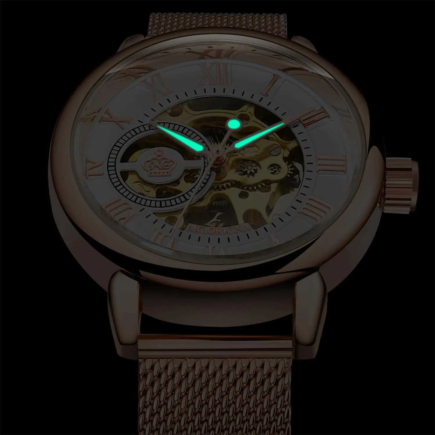 Orkina Mechanical Women Bracelet Skeleton Automatic Wrist Mesh Stainless Steel Strap Womens Clock Fashion Reloj Drone W250104