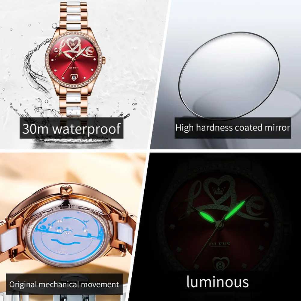 OLEVS 6686 Womens Original Dial Mechanical Wrist Waterproof Luminous Automatic Date Womens Reloj W250104