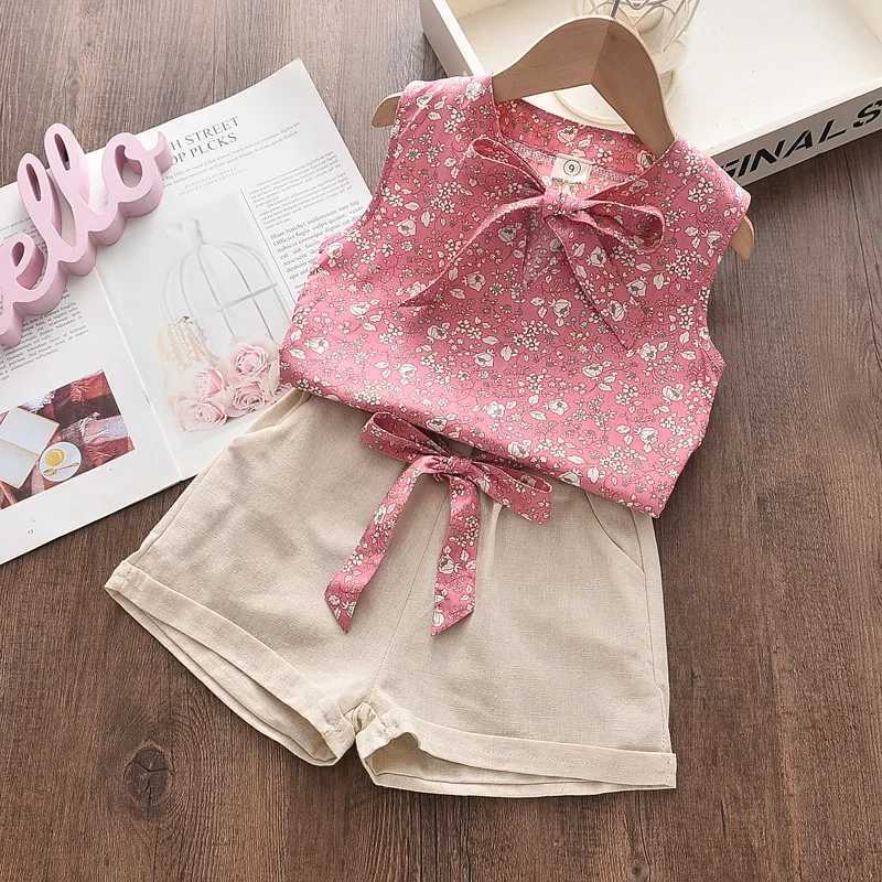 Summer girls childrens casual sleeveless chiffon shirt+shorts set 2-piece setXJ250410