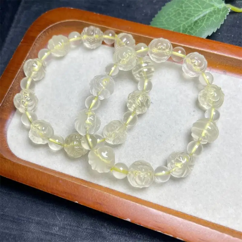 12MM Natural Lemon Citrine Fox Fairy Bead Bracelet For Women Men Love Gift Crystal Beads Strands Jewelry Gift 1PCS 250102