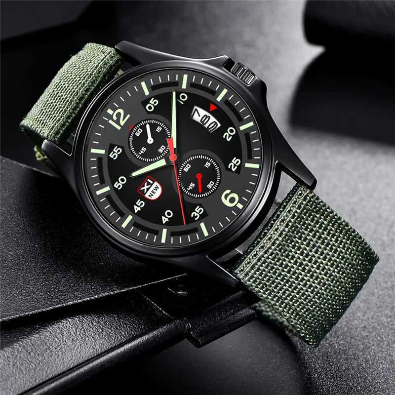 Mens Original XINEW Brand Student Fashion Nylon Band Simple Sports Military Date Quartz Wrist Relogio Masculino W250104