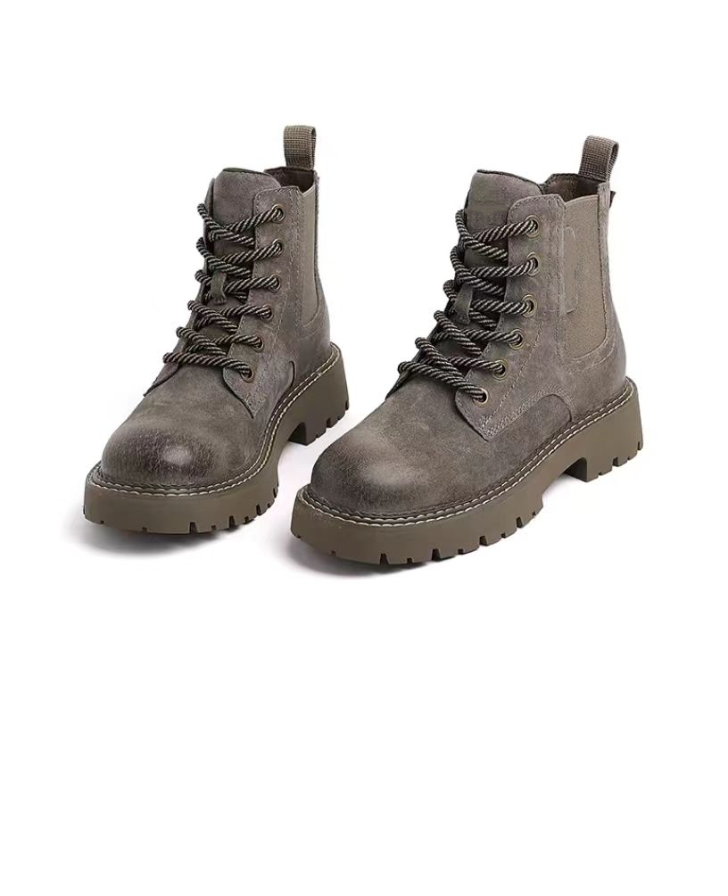 Autumn and winter British style short boots with thick sole and midsole Martin boots with increased height and slimming inside and plush hiking yellow